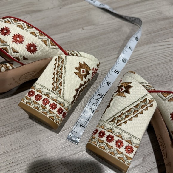 ASH Red Aztec Embroidered Adel Round Toe Block Heel Slip On Heel Sandal 7.5 / 38 - Picture 9 of 9